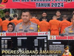 Polres Subang Amankan 13 Tersangka Penyalahgunaan Narkoba Puluhan Gram Jenis Sabu dan Ganja Dista